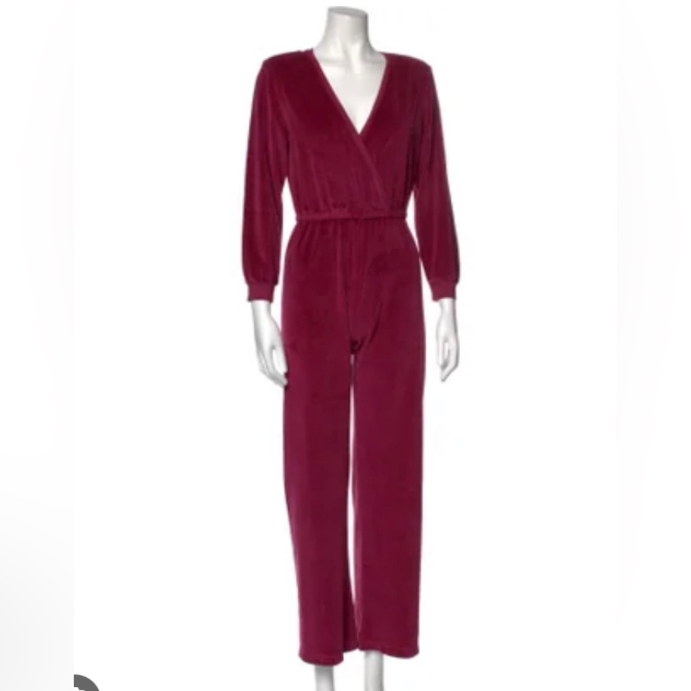 Suzie Kondi pink v neck velour soft cotton jumpsuit